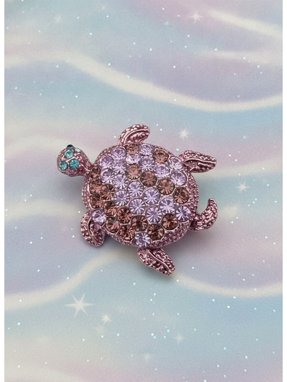 Whimsical Sea Turtle Brooch Pin Purple with Sparkle